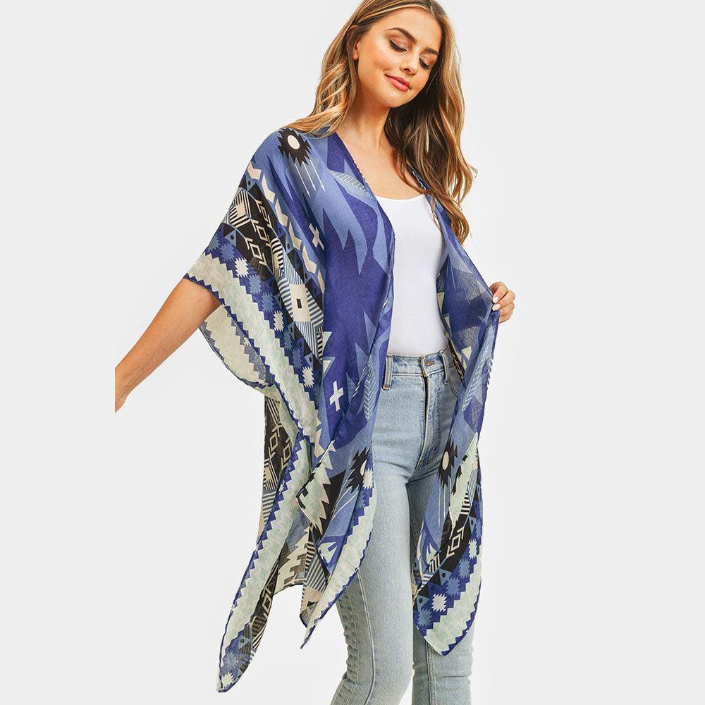 Navy Tribal Patterned Cover Up Kimono Poncho - Jewelry Store by Erik Rayo