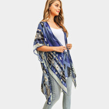 Load image into Gallery viewer, Navy Tribal Patterned Cover Up Kimono Poncho
