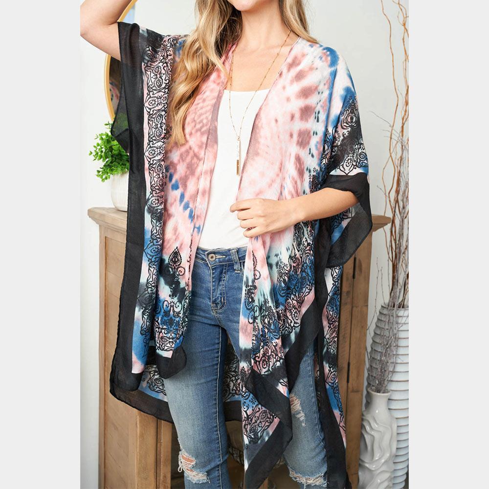 Pink Tie Dye Boho Printed Cover Up Kimono Poncho - Jewelry Store by Erik Rayo