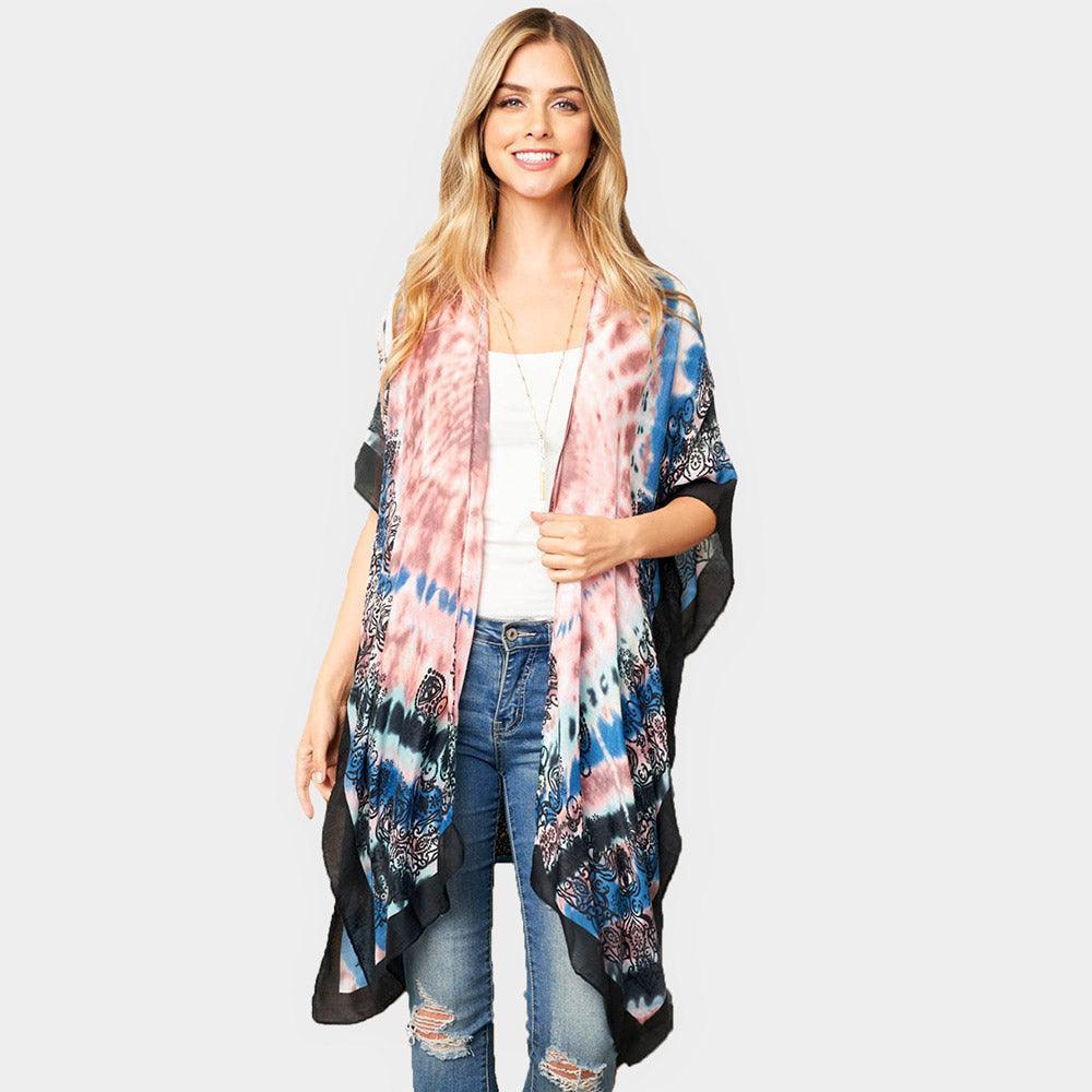 Pink Tie Dye Boho Printed Cover Up Kimono Poncho - Jewelry Store by Erik Rayo