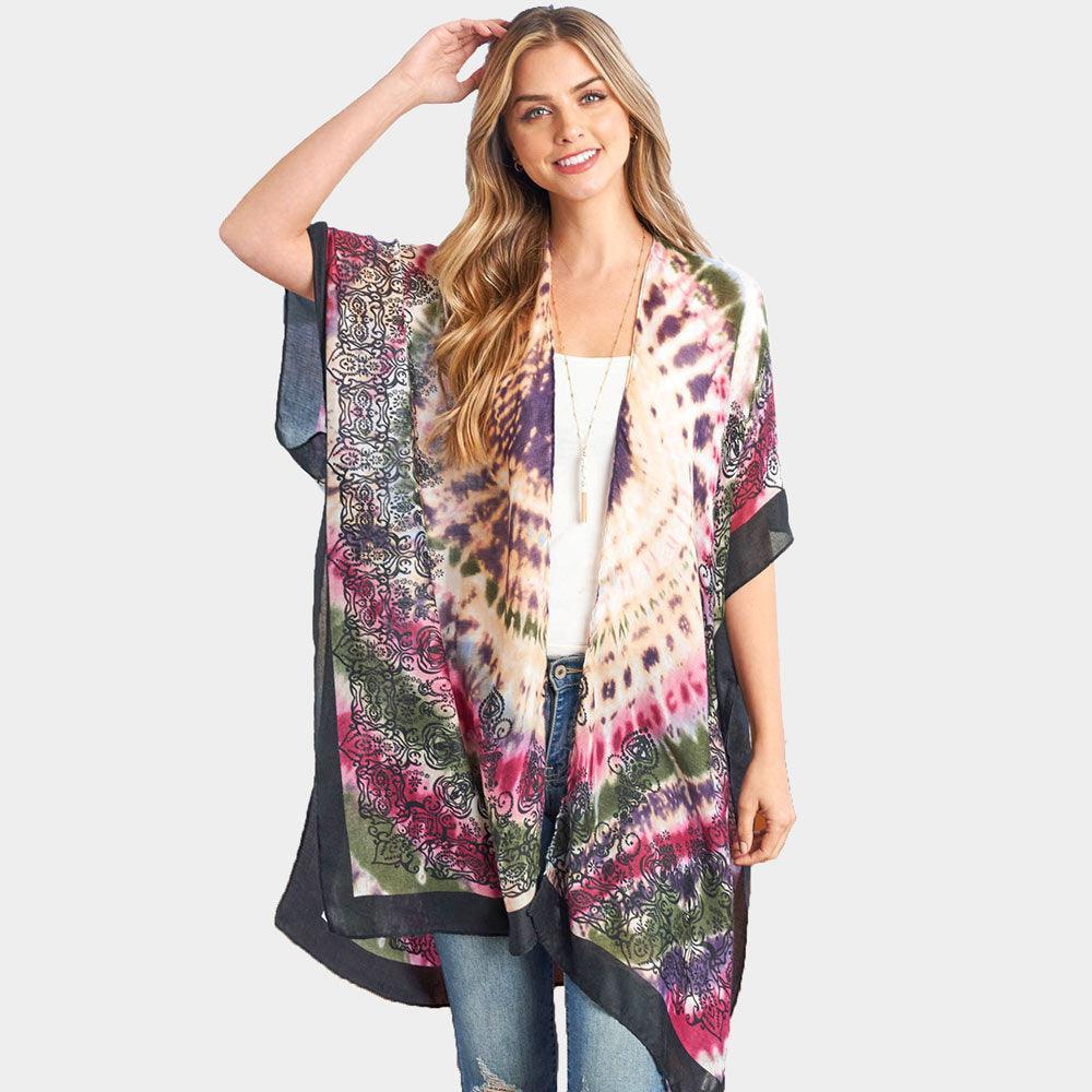 Purple Tie Dye Boho Printed Cover Up Kimono Poncho - Jewelry Store by Erik Rayo