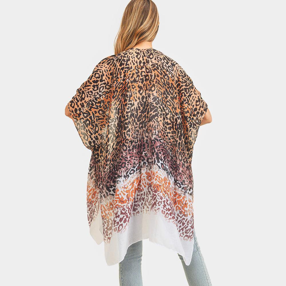 Taupe Multi Color Leopard Patterned Cover Up Kimono Poncho - Jewelry Store by Erik Rayo