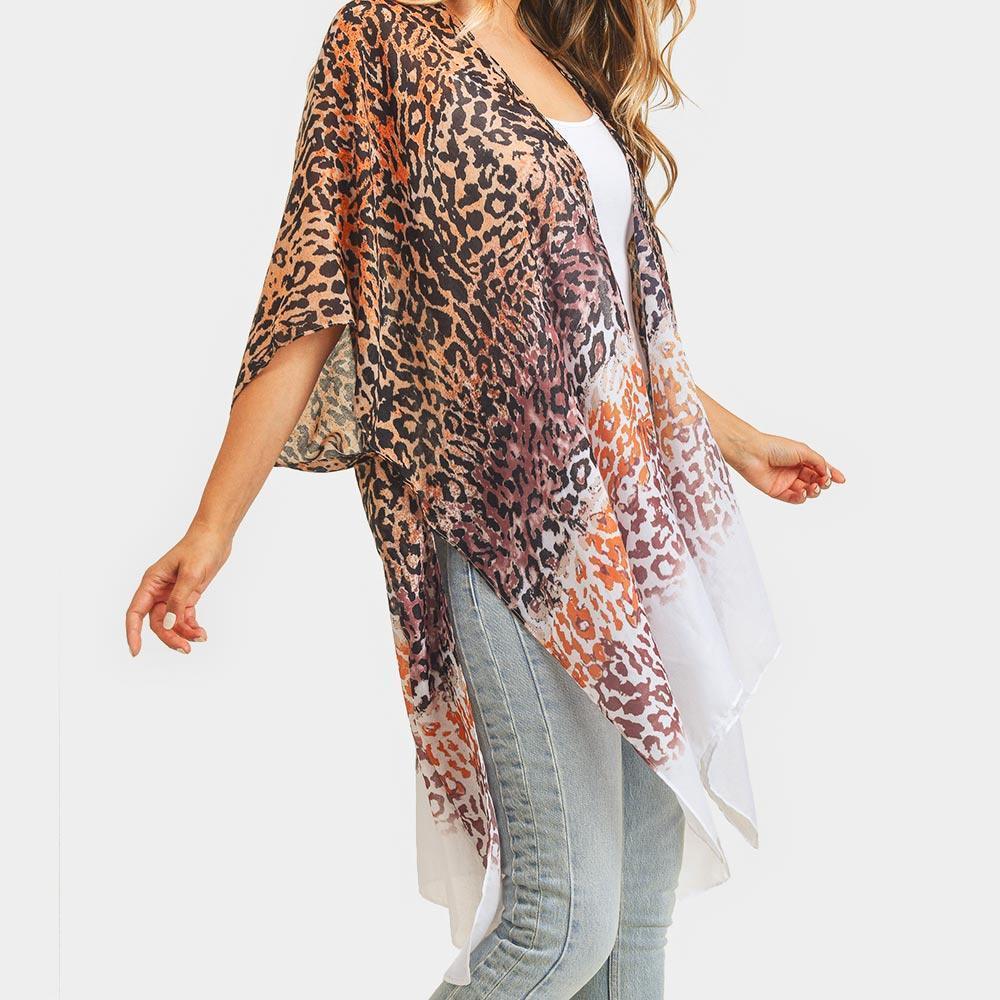 Taupe Multi Color Leopard Patterned Cover Up Kimono Poncho - Jewelry Store by Erik Rayo