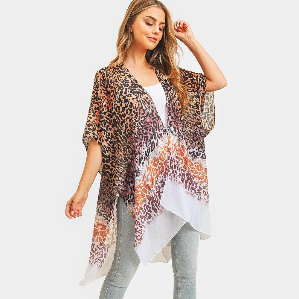 Taupe Multi Color Leopard Patterned Cover Up Kimono Poncho - Jewelry Store by Erik Rayo