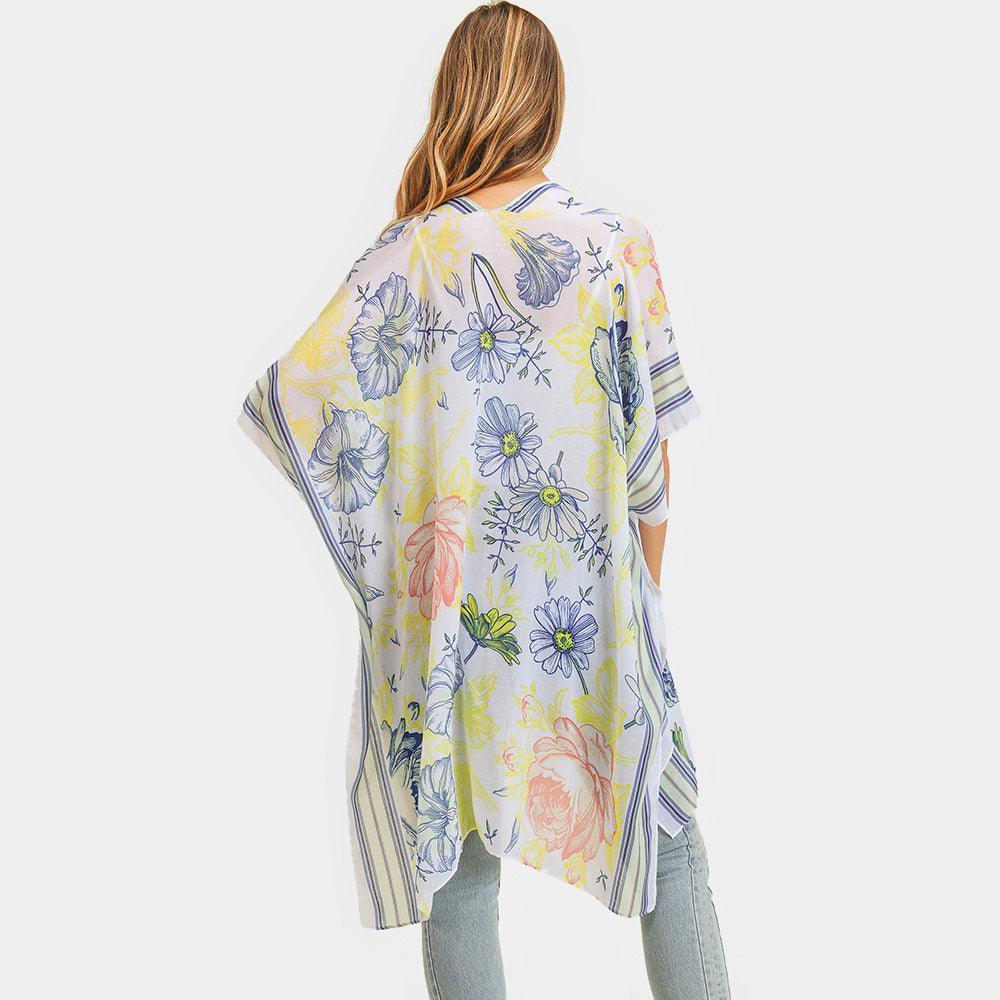 Lime Multi Flower Patterned Cover Up Kimono Poncho - Jewelry Store by Erik Rayo