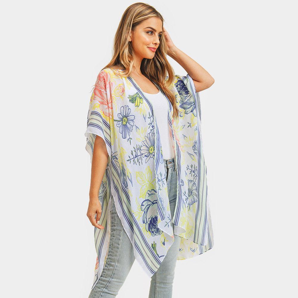 Lime Multi Flower Patterned Cover Up Kimono Poncho - Jewelry Store by Erik Rayo