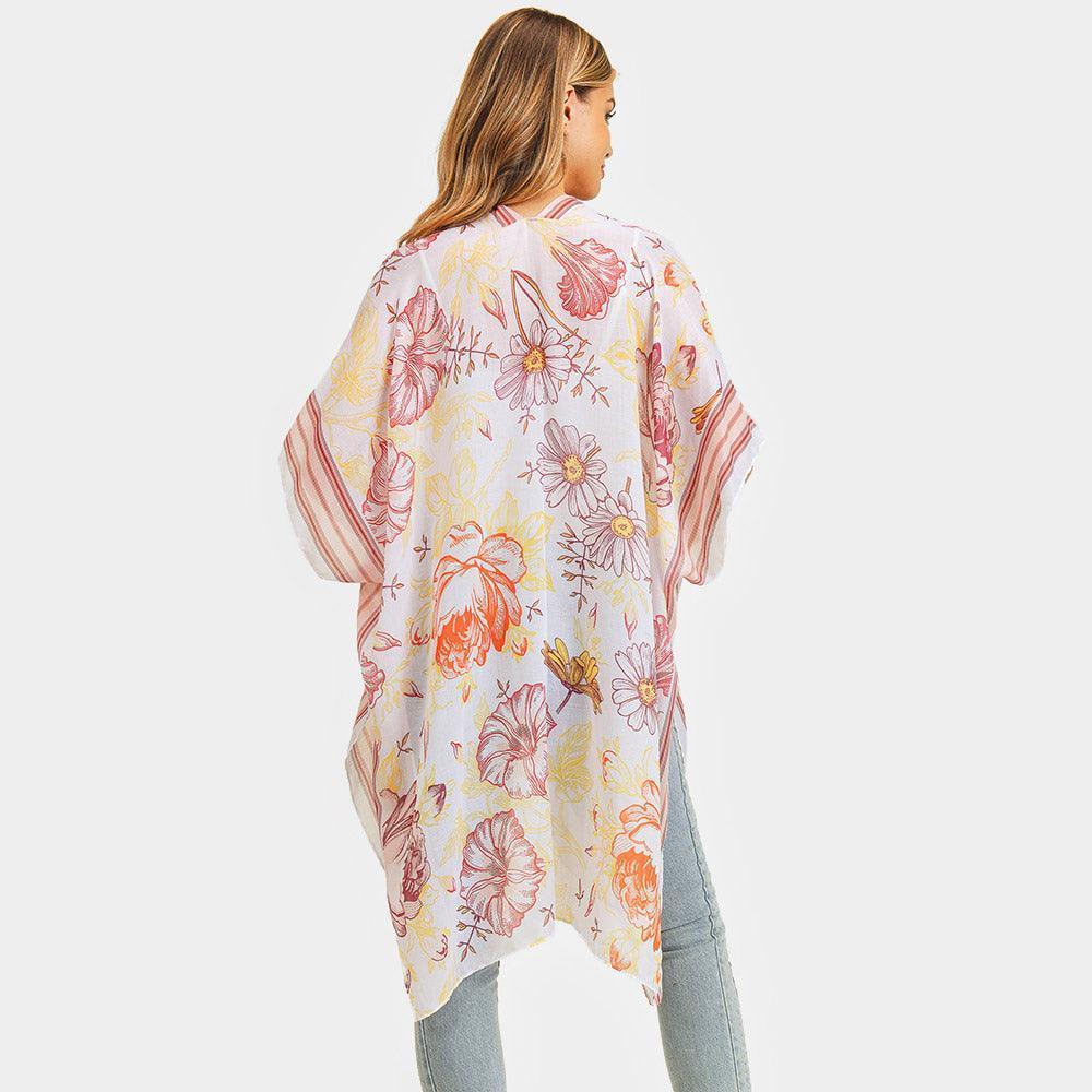 Pink Multi Flower Patterned Cover Up Kimono Poncho - Jewelry Store by Erik Rayo