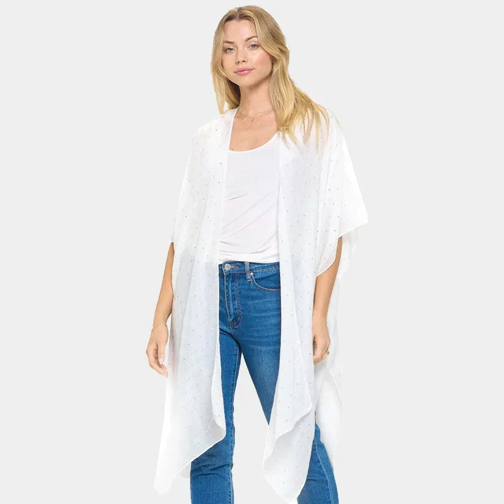 White Bling Studded Embellished Kimono Poncho - Jewelry Store by Erik Rayo
