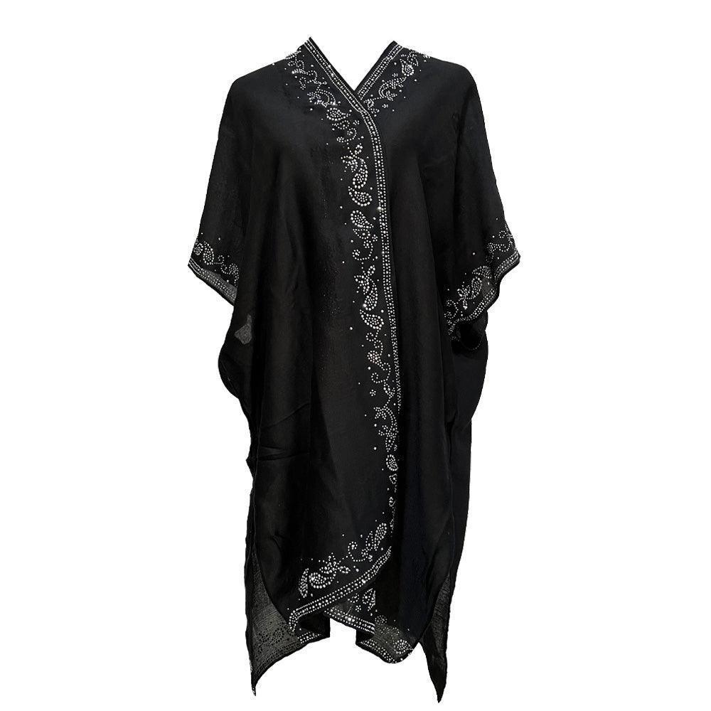 Silver Bling Studded Leaves Pattern Pointed Kimono Poncho - Jewelry Store by Erik Rayo