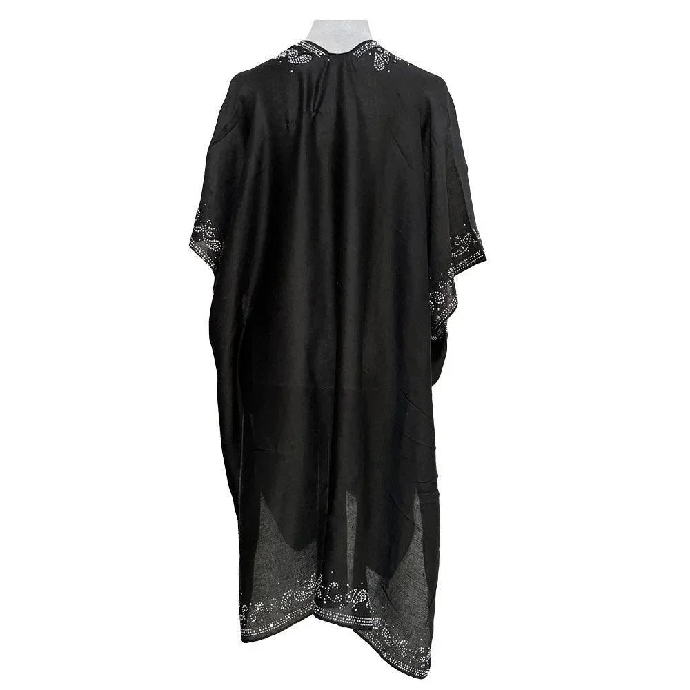 Silver Bling Studded Leaves Pattern Pointed Kimono Poncho - Jewelry Store by Erik Rayo