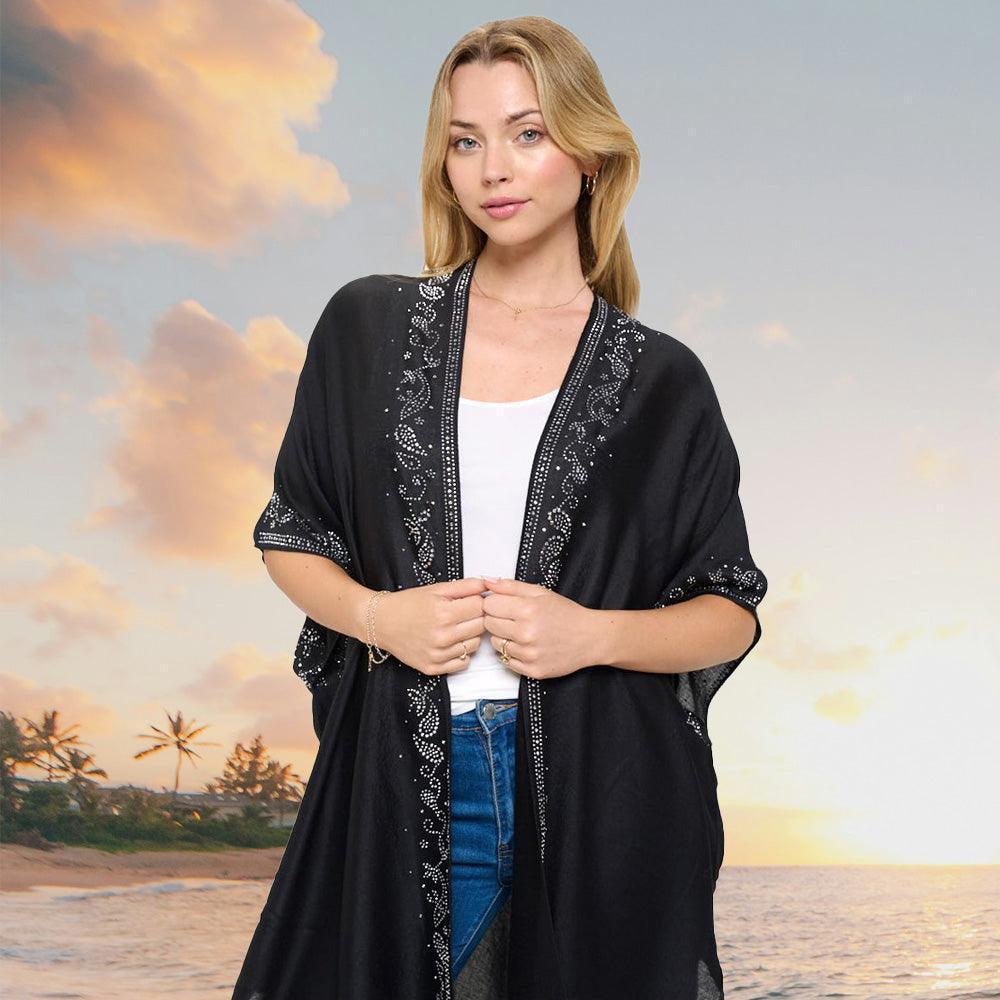 Silver Bling Studded Leaves Pattern Pointed Kimono Poncho - Jewelry Store by Erik Rayo