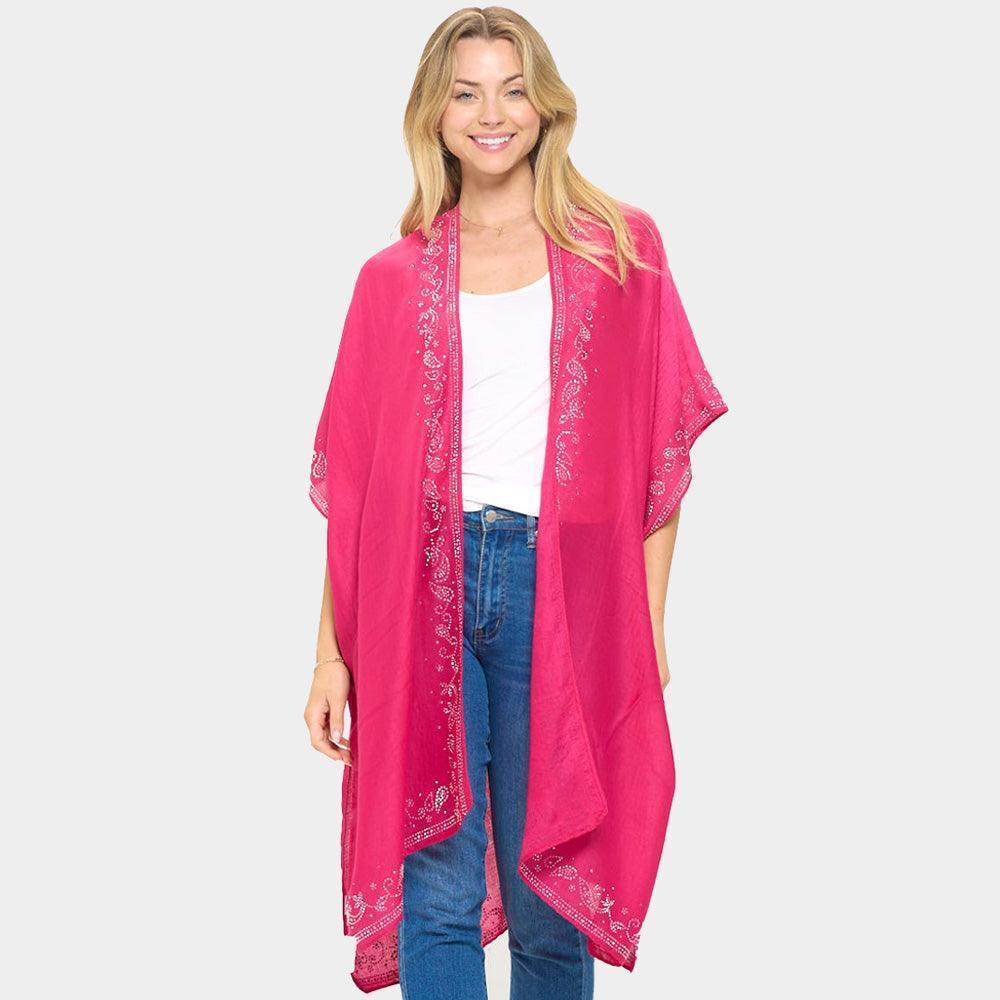 Silver Bling Studded Leaves Pattern Pointed Kimono Poncho - Jewelry Store by Erik Rayo