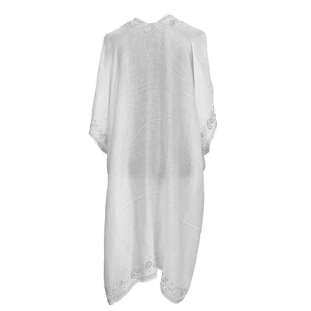 White Bling Studded Leaves Pattern Pointed Kimono Poncho - Jewelry Store by Erik Rayo