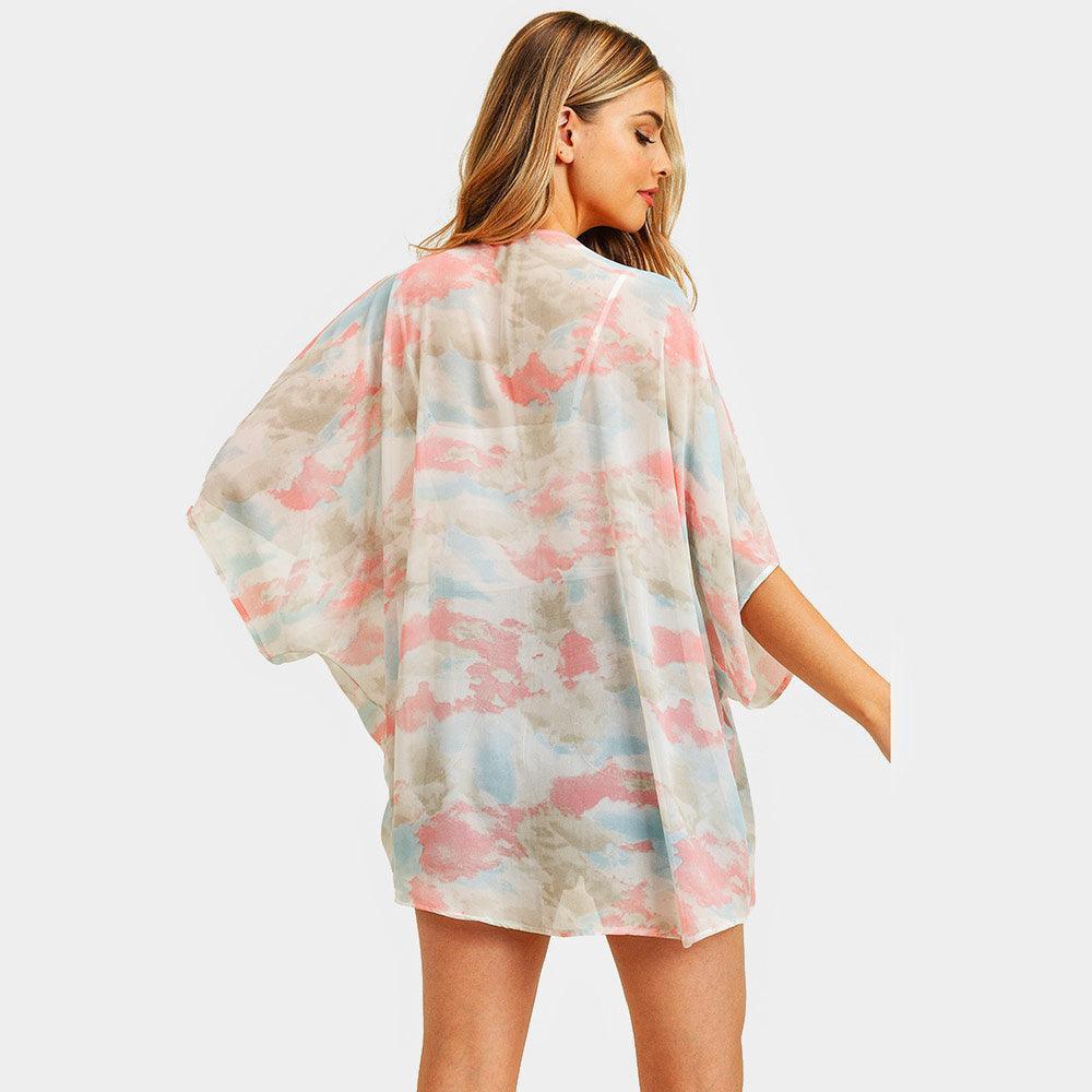 Coral Tie Dye Cover Up Kimono Poncho - Jewelry Store by Erik Rayo