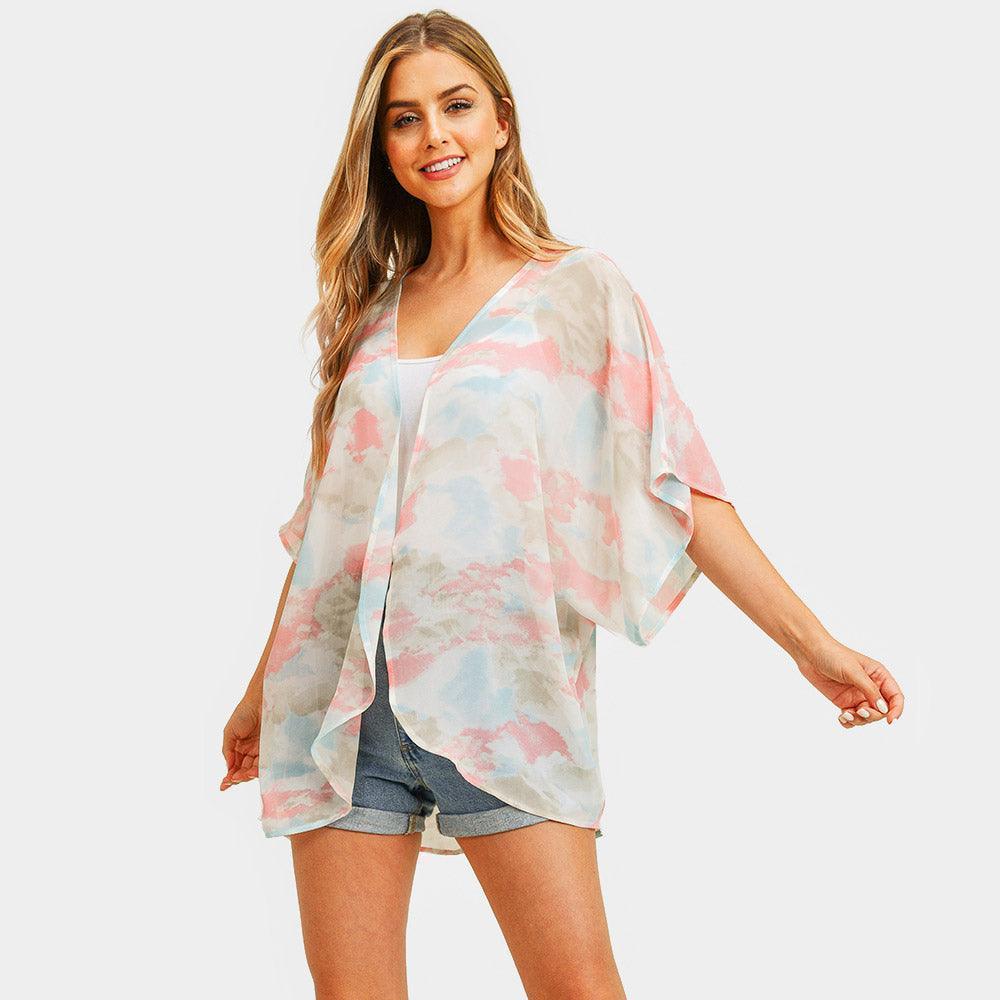 Coral Tie Dye Cover Up Kimono Poncho - Jewelry Store by Erik Rayo