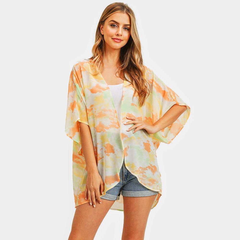 Orange Tie Dye Cover Up Kimono Poncho - Jewelry Store by Erik Rayo