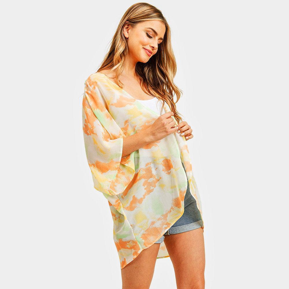 Orange Tie Dye Cover Up Kimono Poncho - Jewelry Store by Erik Rayo
