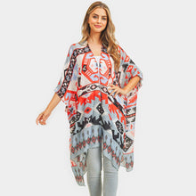 Load image into Gallery viewer, Blue Aztec Patterned Cover Up Kimono Poncho
