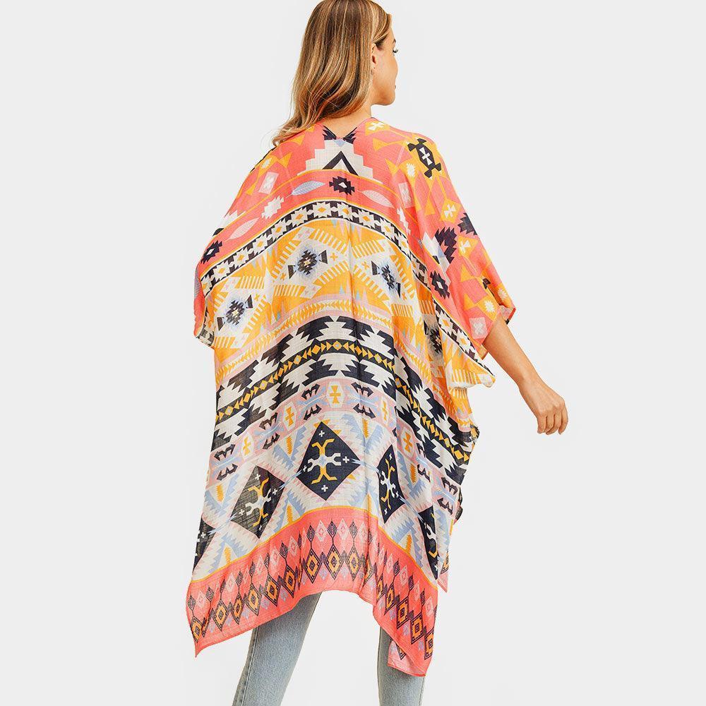 Pink Aztec Patterned Cover Up Kimono Poncho - Jewelry Store by Erik Rayo