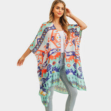 Load image into Gallery viewer, Turquoise Aztec Patterned Cover Up Kimono Poncho
