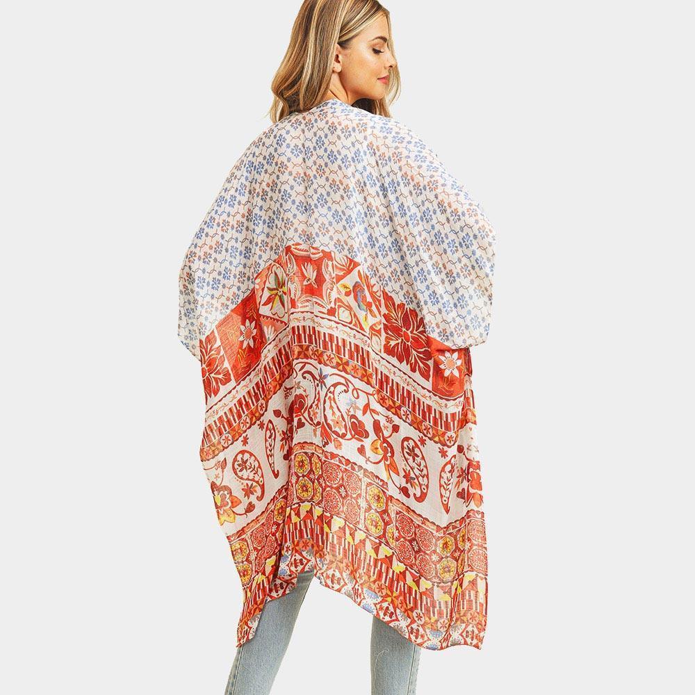Red Multi Patterned Cover Up Kimono Poncho - Jewelry Store by Erik Rayo