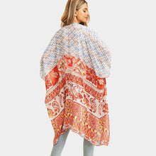 Load image into Gallery viewer, Red Multi Patterned Cover Up Kimono Poncho
