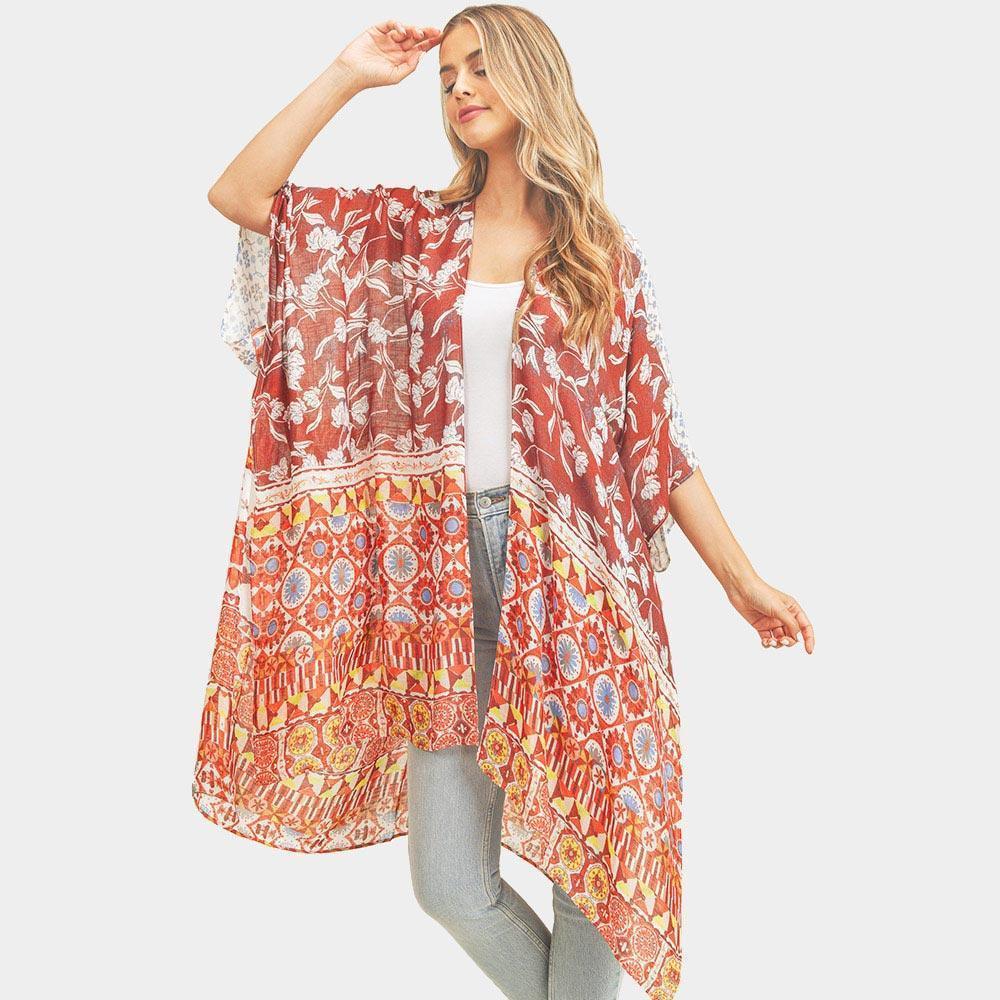 Red Multi Patterned Cover Up Kimono Poncho - Jewelry Store by Erik Rayo