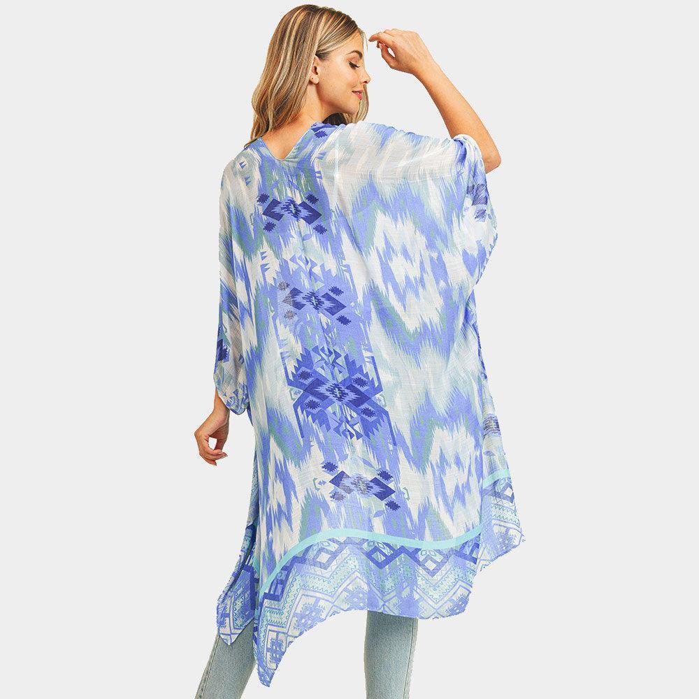 Blue Boho Tie Dye Cover Up Kimono Poncho - Jewelry Store by Erik Rayo