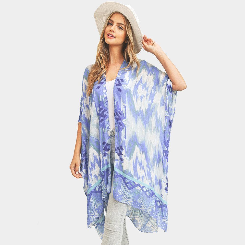 Blue Boho Tie Dye Cover Up Kimono Poncho - Jewelry Store by Erik Rayo