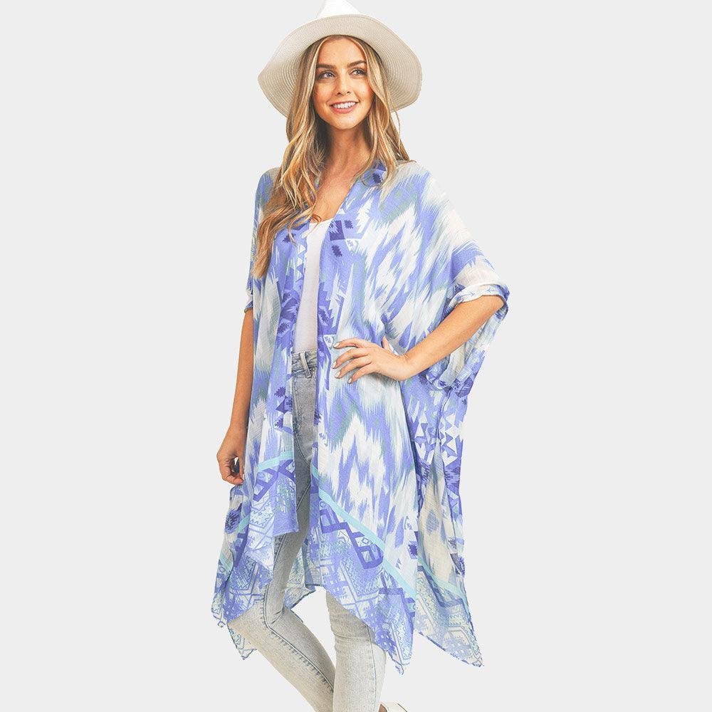 Blue Boho Tie Dye Cover Up Kimono Poncho - Jewelry Store by Erik Rayo