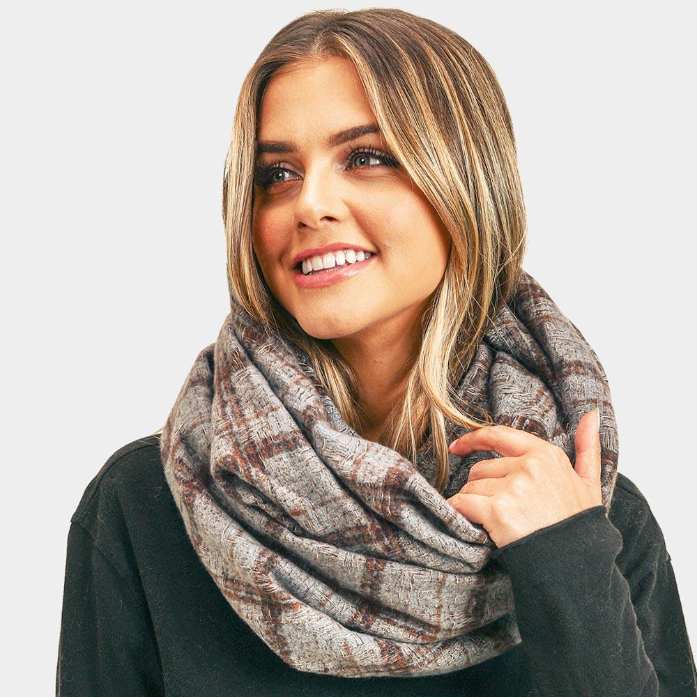 Blue Plaid Check Infinity Scarf