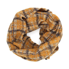 Load image into Gallery viewer, Mustard Plaid Check Infinity Scarf
