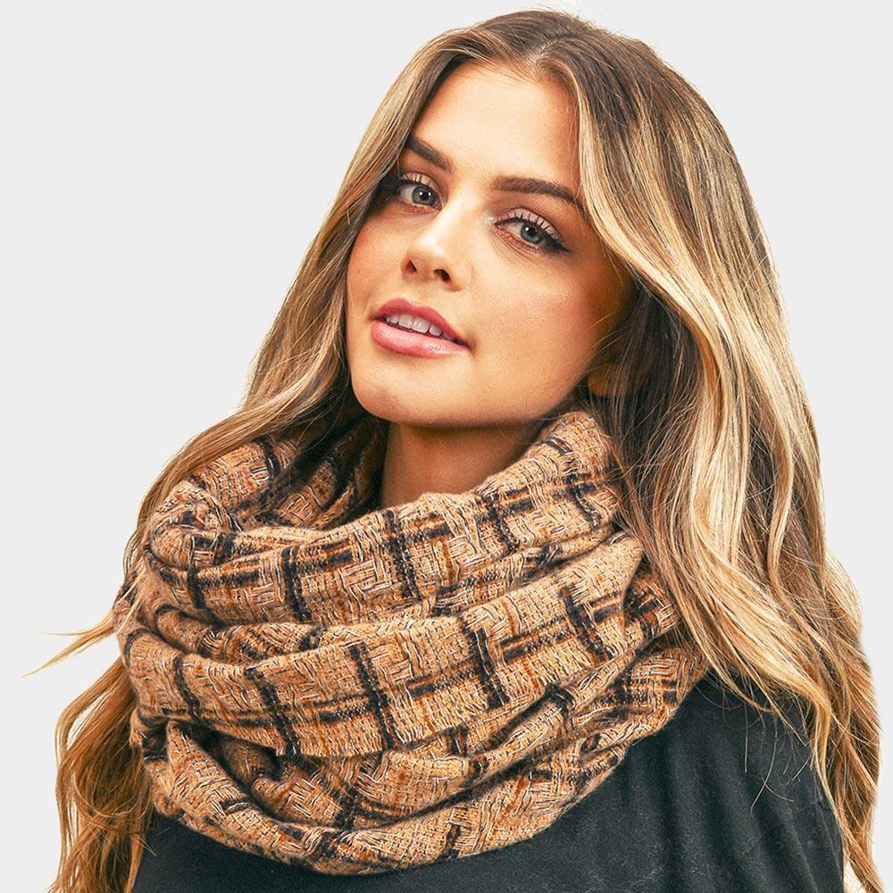 Taupe Plaid Check Infinity Scarf - Jewelry Store by Erik Rayo