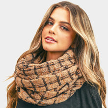 Load image into Gallery viewer, Taupe Plaid Check Infinity Scarf
