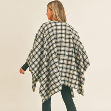 Load image into Gallery viewer, Black Plaid Check Pattern Ruana Poncho
