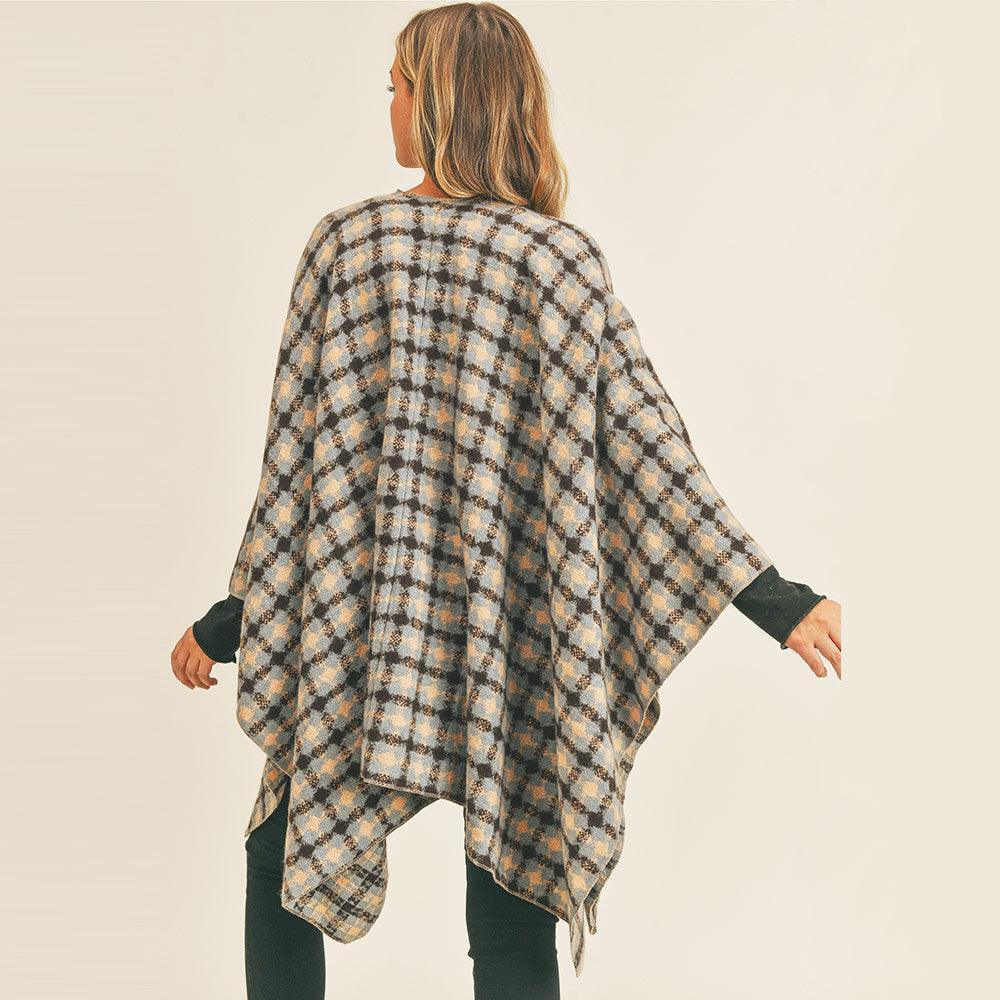 Blue Plaid Check Pattern Ruana Poncho - Jewelry Store by Erik Rayo