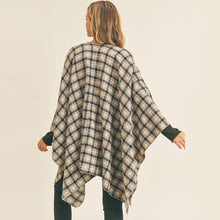 Load image into Gallery viewer, Blue Plaid Check Pattern Ruana Poncho
