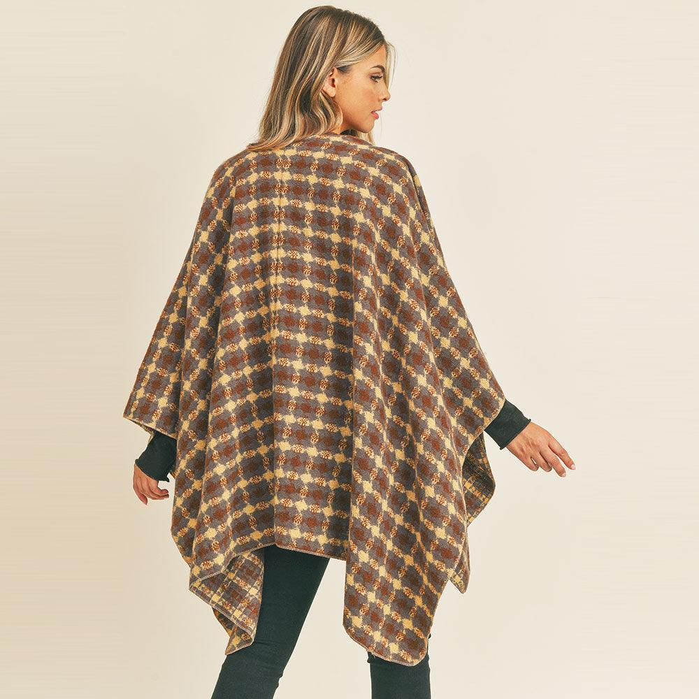 Brown Plaid Check Pattern Ruana Poncho - Jewelry Store by Erik Rayo
