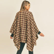 Load image into Gallery viewer, Brown Plaid Check Pattern Ruana Poncho
