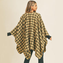 Load image into Gallery viewer, Olive Green Plaid Check Pattern Ruana Poncho
