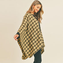 Load image into Gallery viewer, Olive Green Plaid Check Pattern Ruana Poncho
