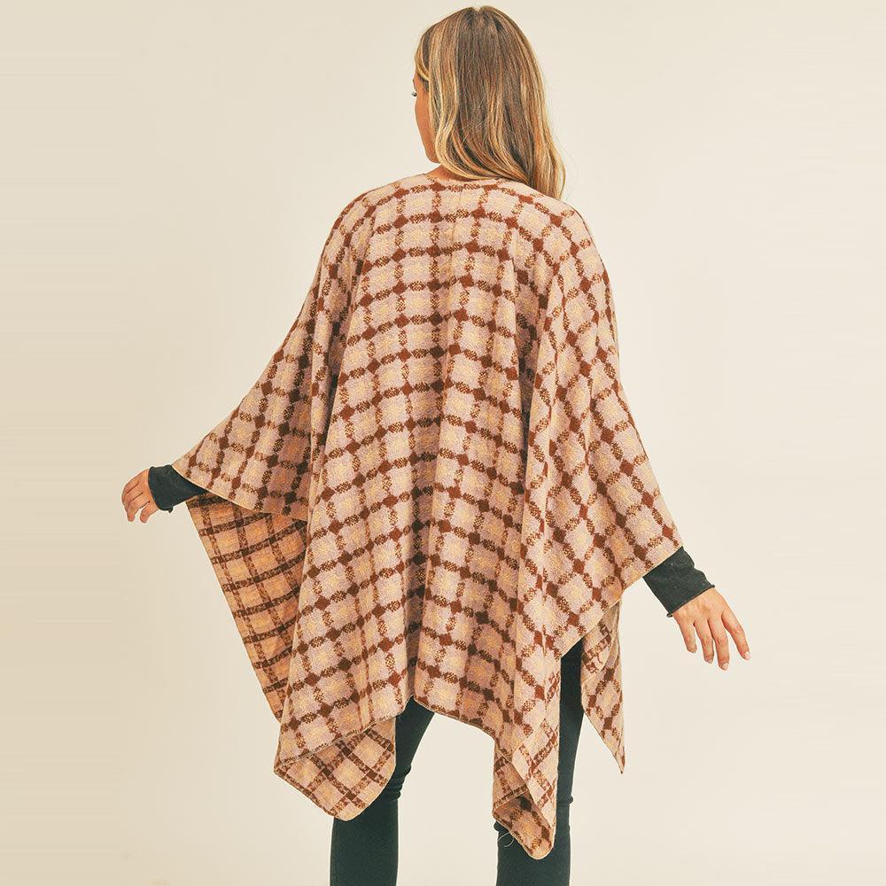 Pink Plaid Check Pattern Ruana Poncho - Jewelry Store by Erik Rayo