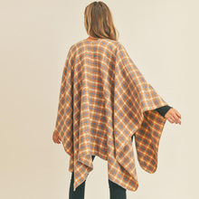 Load image into Gallery viewer, Rust Plaid Check Pattern Ruana Poncho
