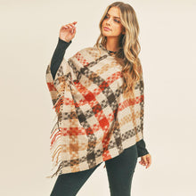 Load image into Gallery viewer, Beige Multi Color Pixel Check Poncho
