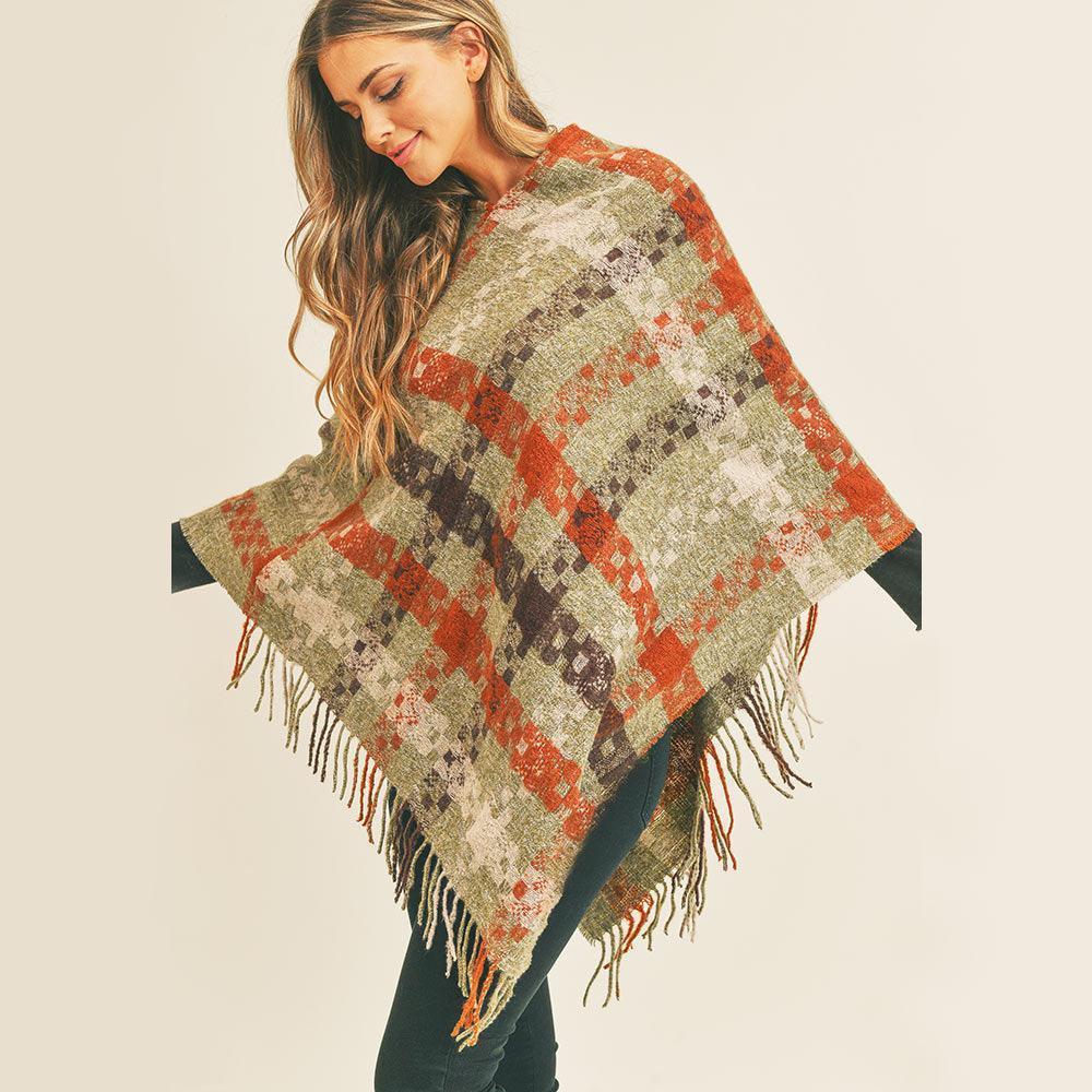 Olive Green Multi Color Pixel Check Poncho - Jewelry Store by Erik Rayo