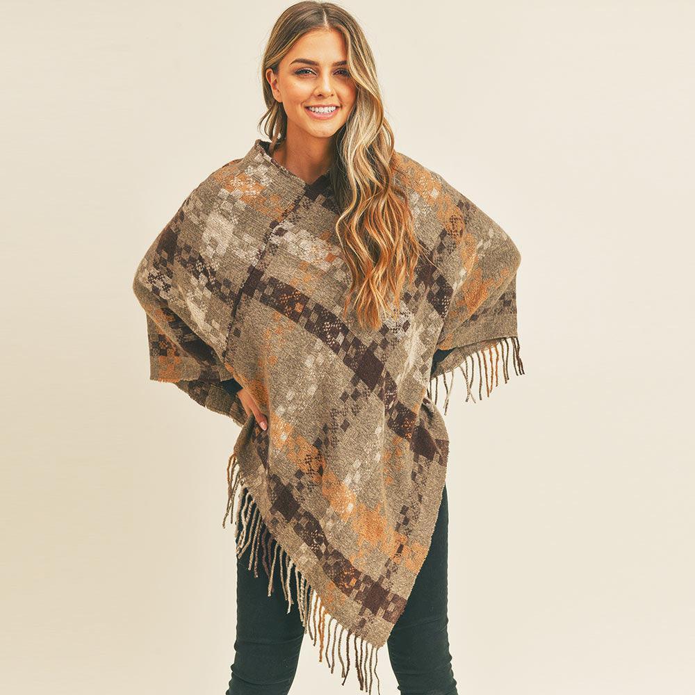 Taupe Multi Color Pixel Check Poncho - Jewelry Store by Erik Rayo