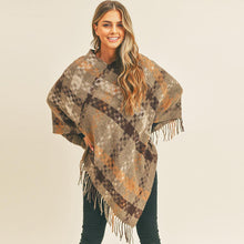 Load image into Gallery viewer, Taupe Multi Color Pixel Check Poncho
