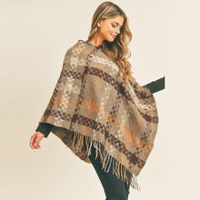 Load image into Gallery viewer, Taupe Multi Color Pixel Check Poncho
