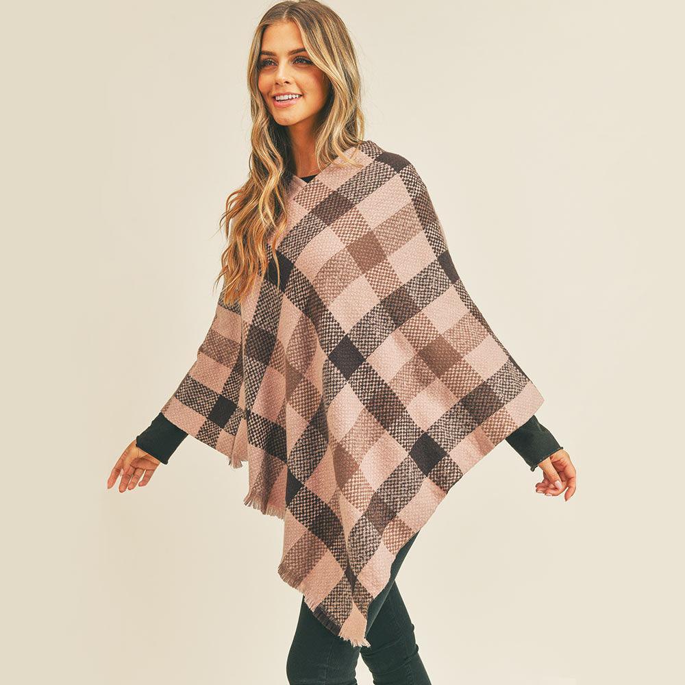 Pink Multi Color Checker Poncho - Jewelry Store by Erik Rayo