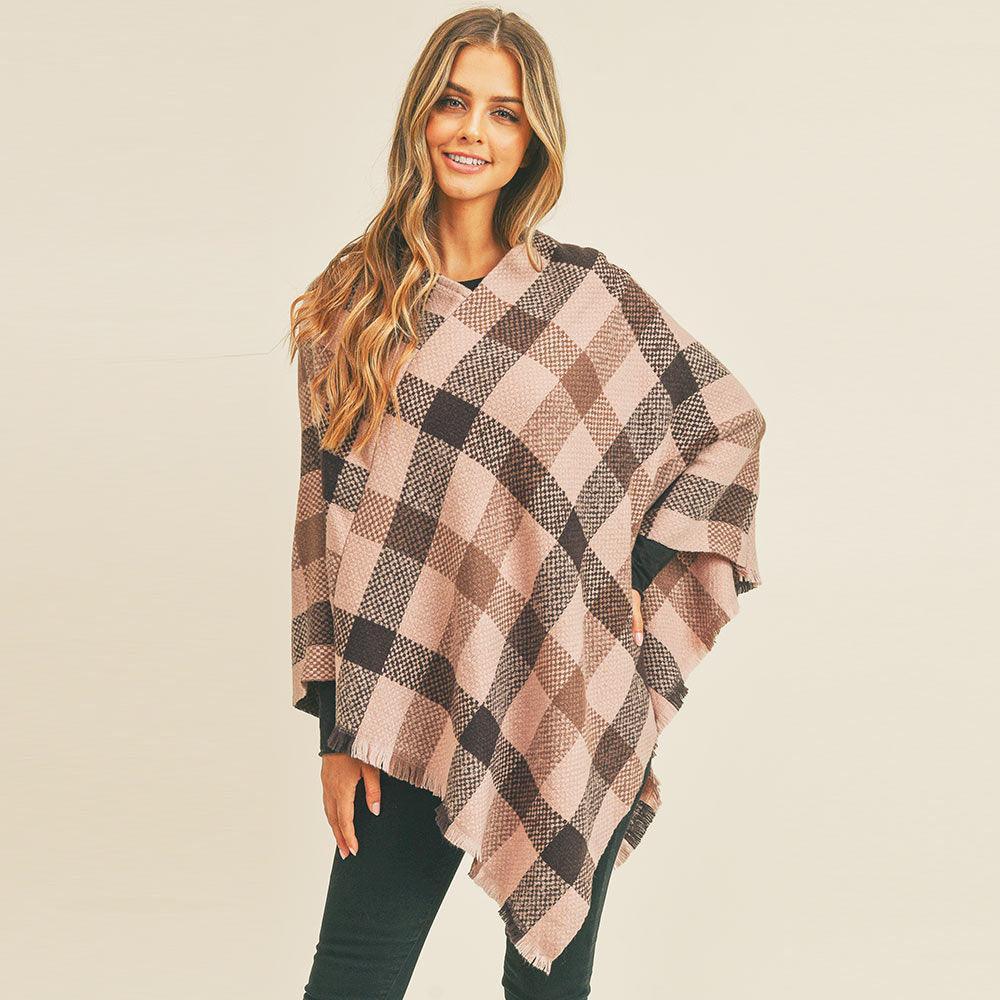 Pink Multi Color Checker Poncho - Jewelry Store by Erik Rayo